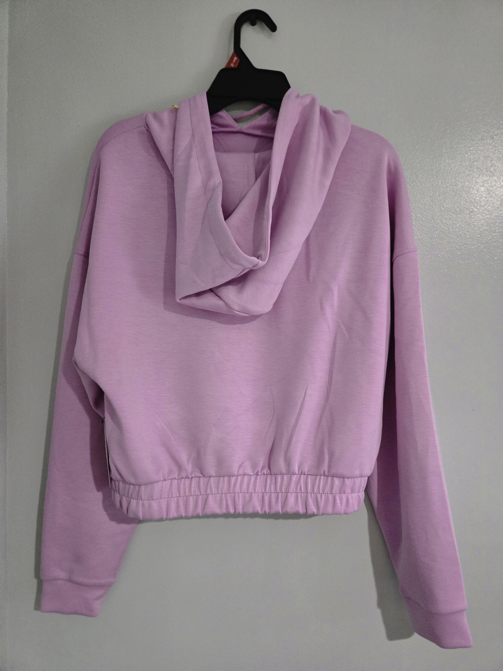 Relaxed Lavender Hoodie Shrug with Cropped Elastic Hem